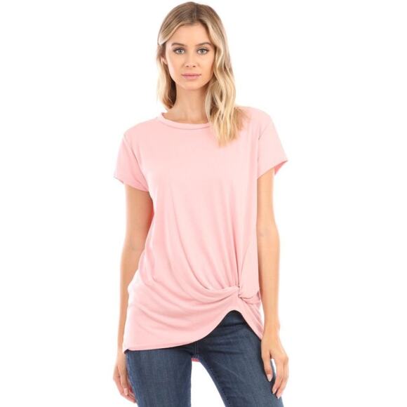 A482-B • Blush Twist-Front Modal Tee - Picture 1 of 6